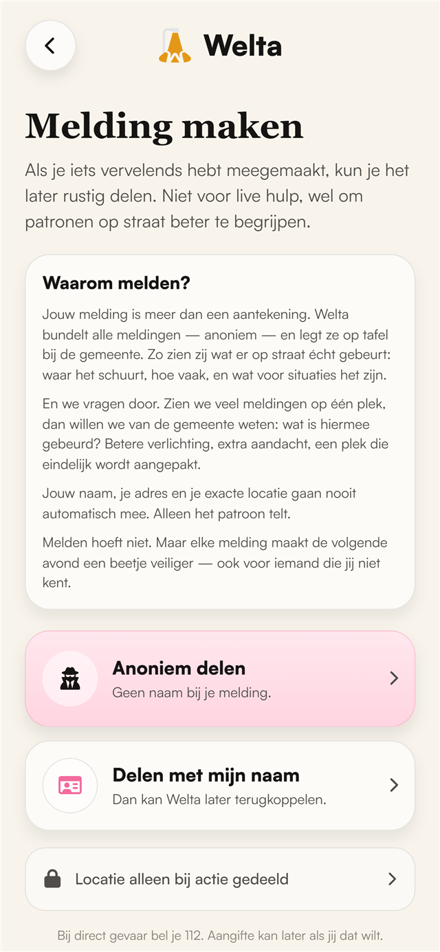 Welta-app: anoniem melden