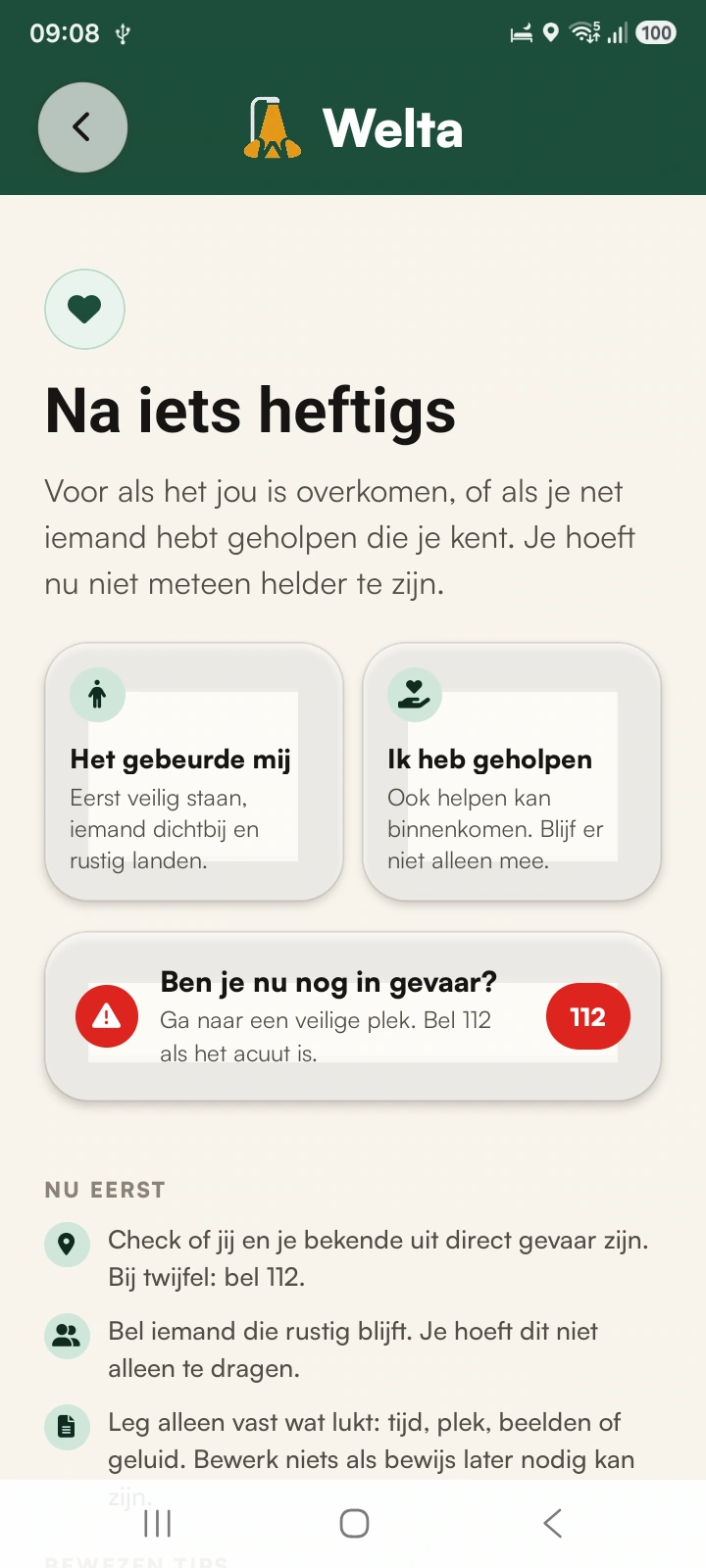 Bestaand Welta-appscherm met nazorg