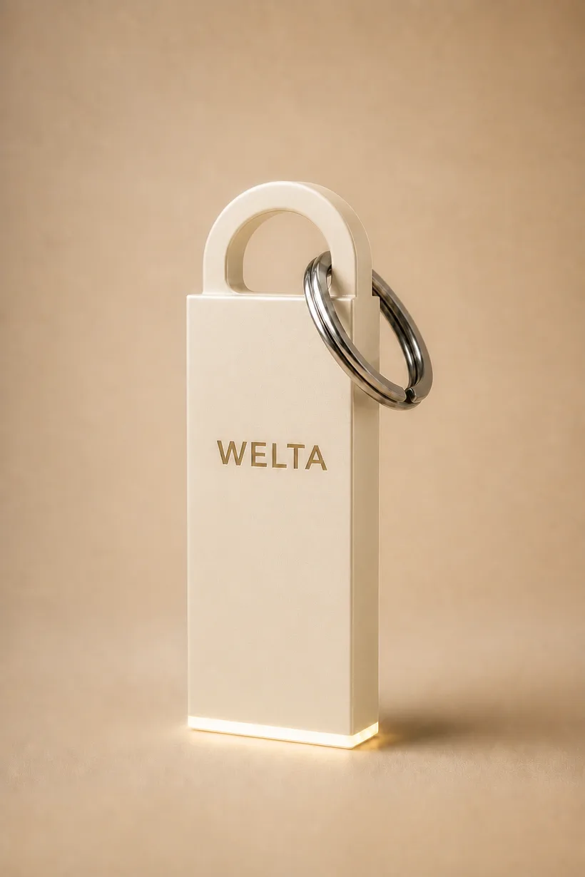 Ontwerp van de fysieke Welta M.I.S.S. in crème